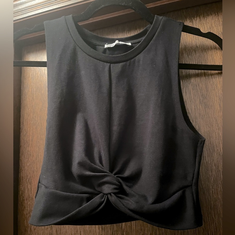 Zara Black Fitted Crop Tank Top